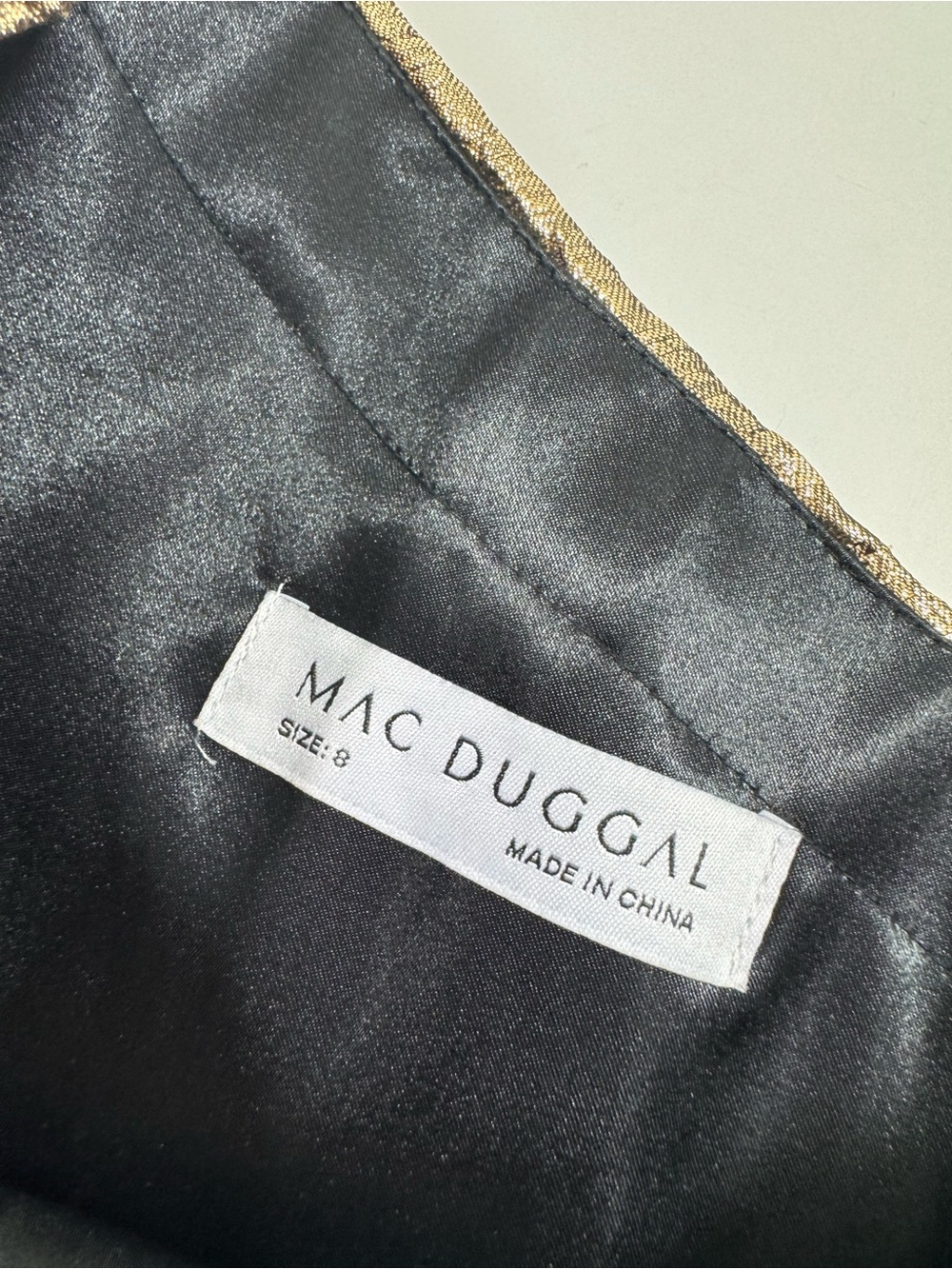 New Mac Duggal Gold One Shoulder Bow Midi Dress With Pockets - Picture 6 of 11